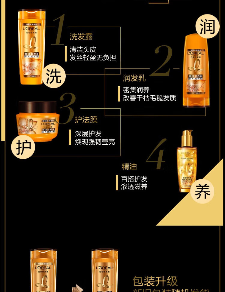 欧莱雅滋养干枯柔顺 精油润养洗发露400ml（新老包装随机发货）