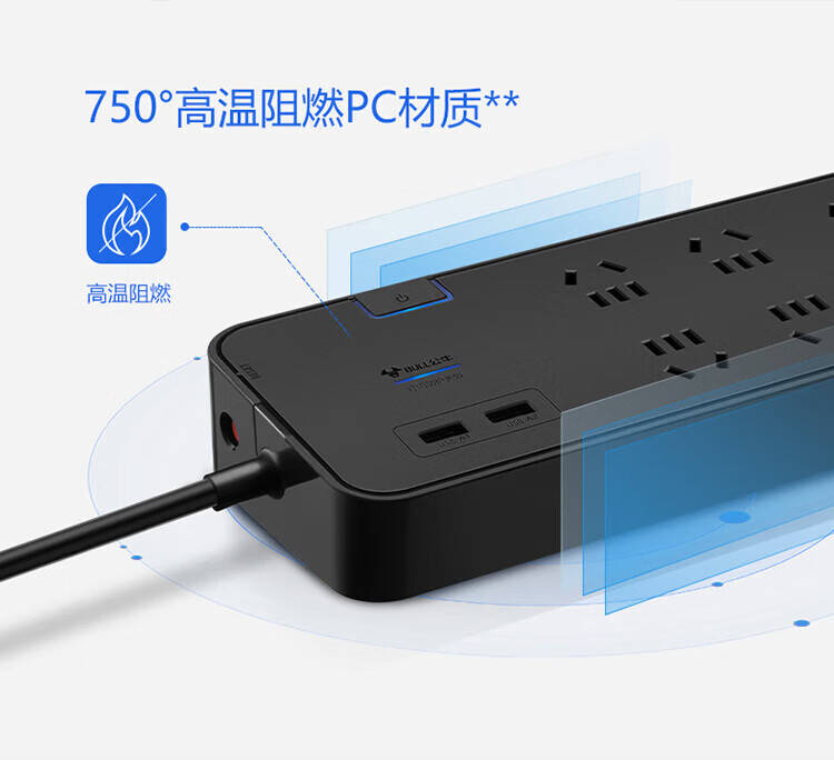 公牛（BULL）抗电涌防雷/插线板/插排/排插/接线板/拖线板 带USB+6位总控3米 GN-H306U