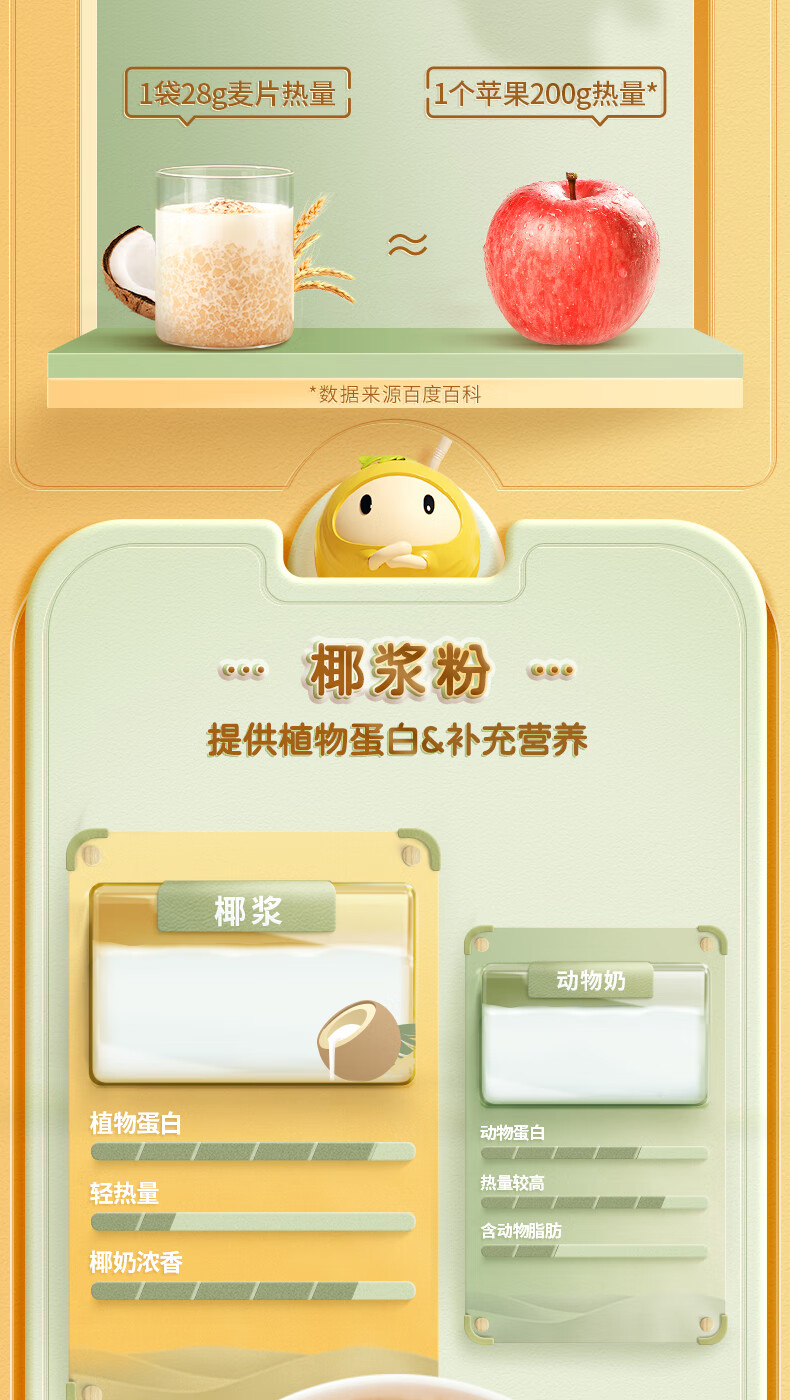 南國 即食营养早餐代餐 椰奶麦片728g*2袋