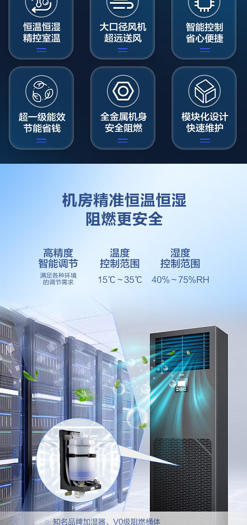 海尔（Haier）柜式精密空调5匹12.5基站机房恒温恒湿380V不带wifi和蓝牙JHFX-12.5LW/92ZC31