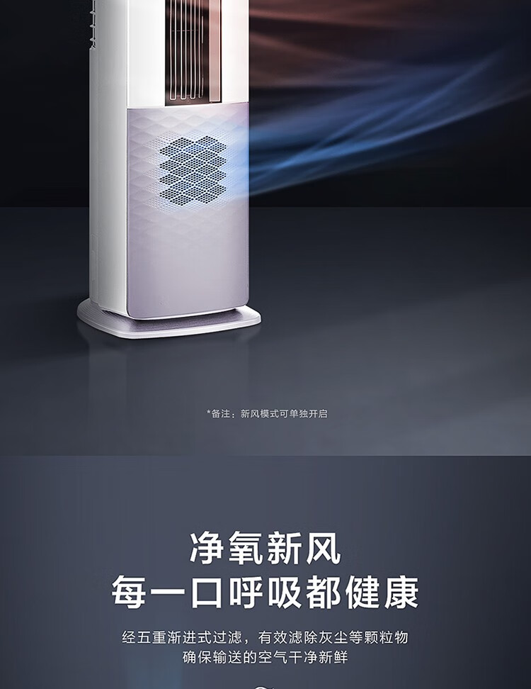 海尔（Haier）新风空调 新一级能效 2匹\\\\3匹 雷神者II变频冷暖 客厅空调立式柜机新风KFR-72LW/28LBC81U1套机