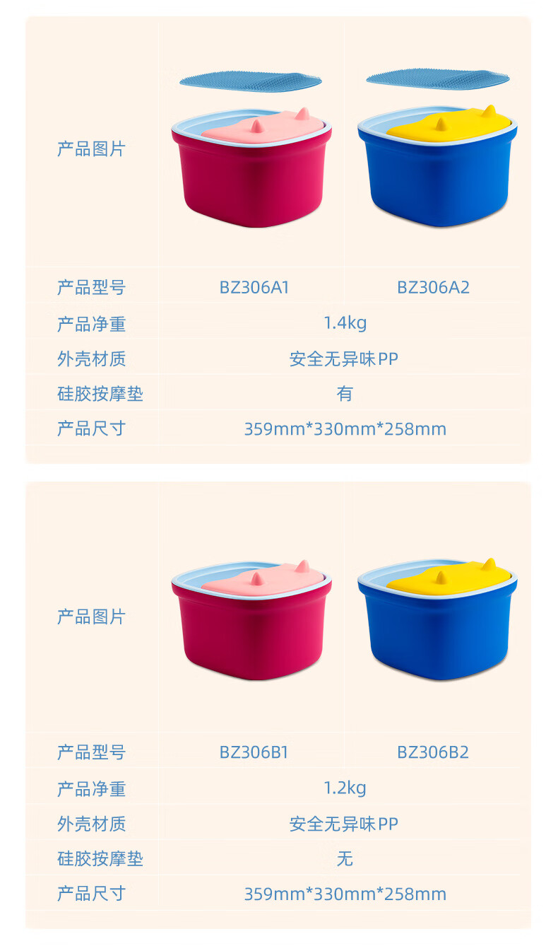 蓓慈（Beici）足浴盆（硅胶垫-卡波蓝）足浴盆泡脚盆 儿童家用塑料 按摩洗脚盆 足浴桶 萌萌哒 BZ306A2