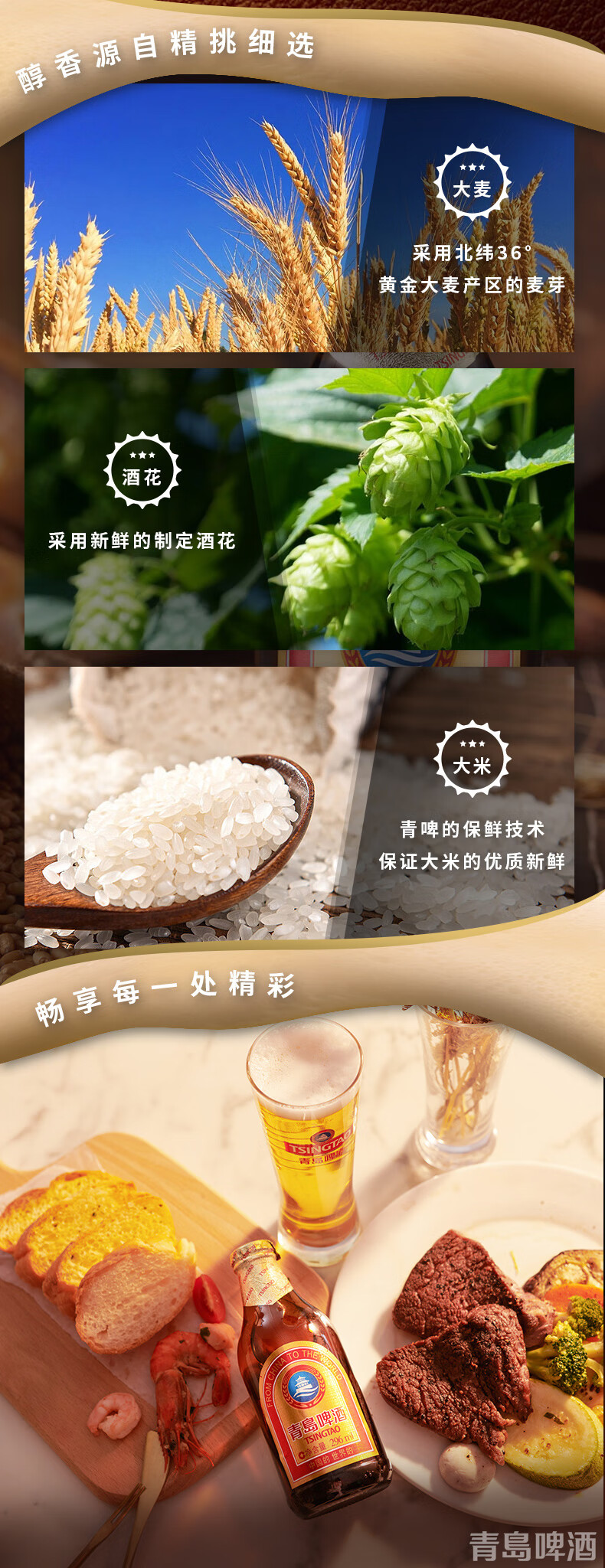 青岛啤酒（TSINGTAO）11度296ml*24棕金箱啤