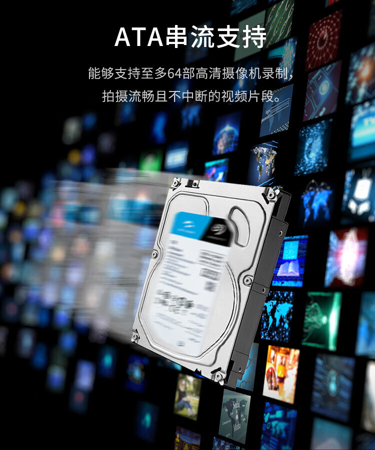 希捷(SEAGATE)监控硬盘6TB 256MB SATA 垂直 机械 PMR CMR 酷鹰SkyHawk ST6000VX009