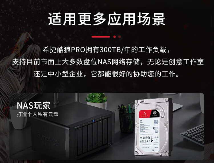 希捷(SEAGATE)NAS硬盘 6TB 256MB 7200转 CMR垂直 网络存储 SATA 数据恢复服务酷狼PRO ST6000NT001