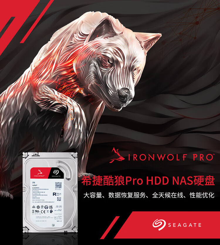 希捷(SEAGATE)NAS硬盘 4TB 256MB 7200转 CMR垂直 网络存储 SATA 数据恢复服务酷狼PRO ST4000NE001
