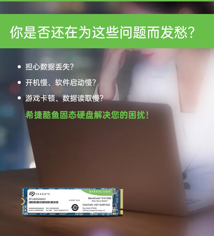希捷(SEAGATE)500GB SSD固态硬盘 M.2(NVMe协议)酷鱼BC510 高速PCIe Gen 4.0*4 四通道