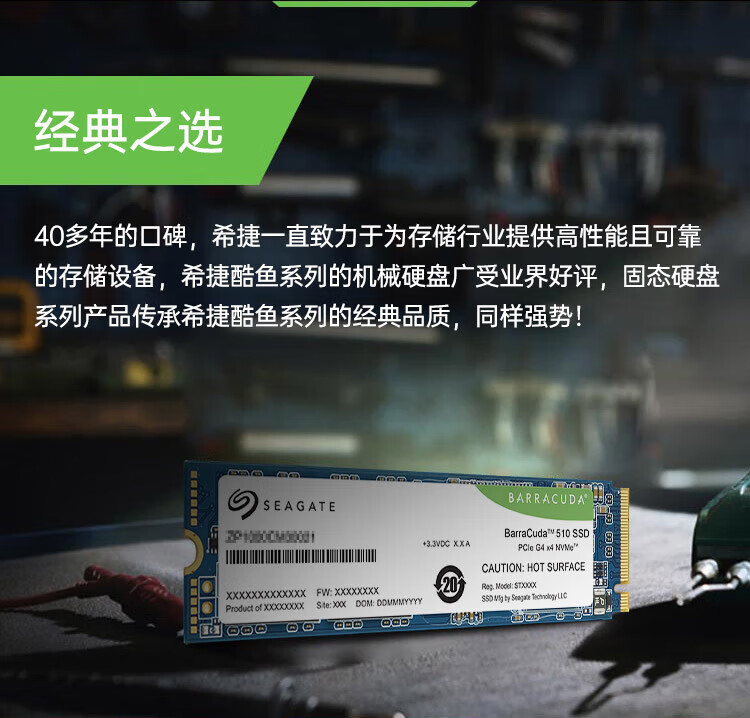 希捷(SEAGATE)500GB SSD固态硬盘 M.2(NVMe协议)酷鱼BC510 高速PCIe Gen 4.0*4 四通道
