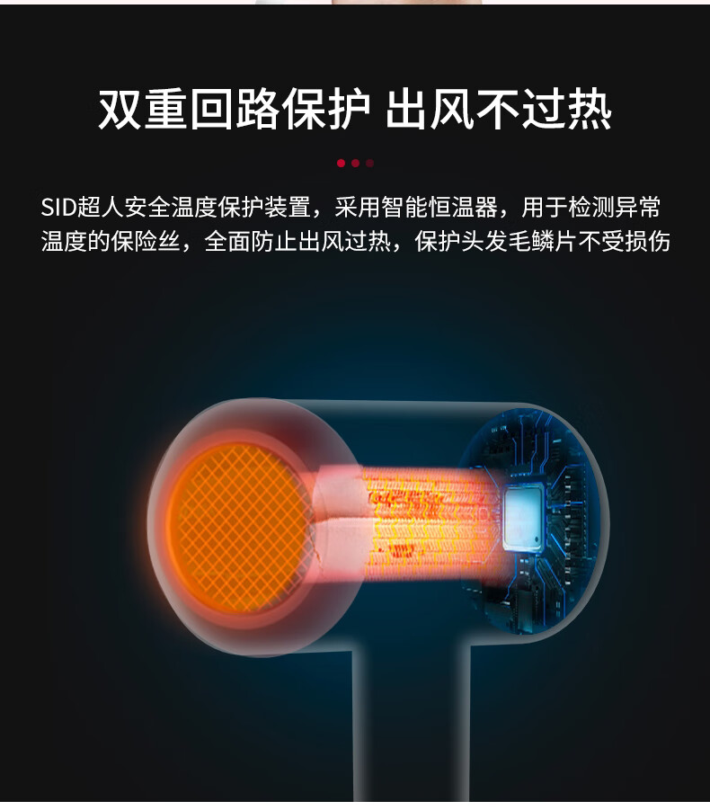 超人（SID） 电吹风冷热风发廊理发店学生宿舍负离子吹风筒 1600W 负离子 3档温度2档风速 RD1611