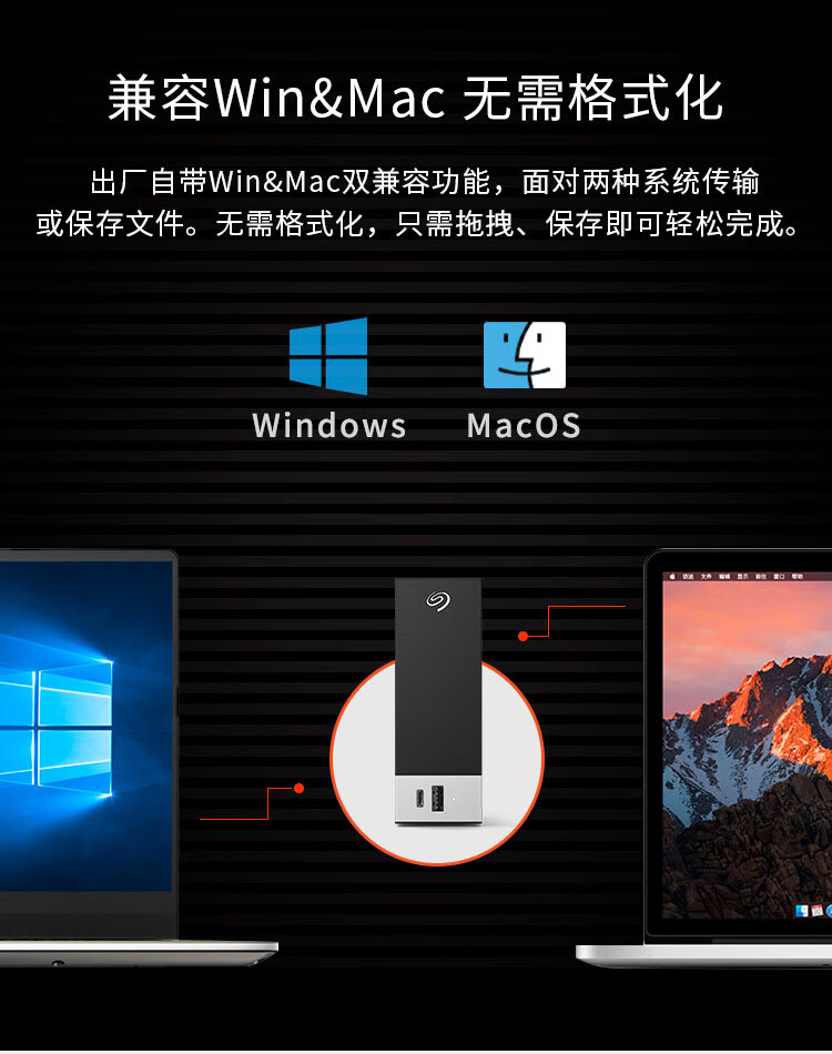 希捷(SEAGATE)桌面移动硬盘16TB USB HUB 3.5英寸 大容量存储 自动备份 兼容MAC 原厂数据救援