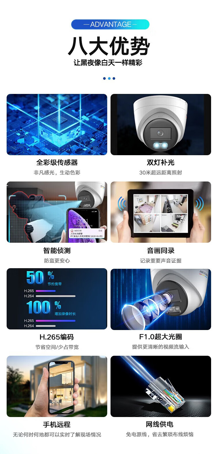 海康威视HIKVISION 监控摄像头家用 600万半球监控器 室内室外户外POE供电防水夜视 DS-2CD3367WDV3-L 6MM