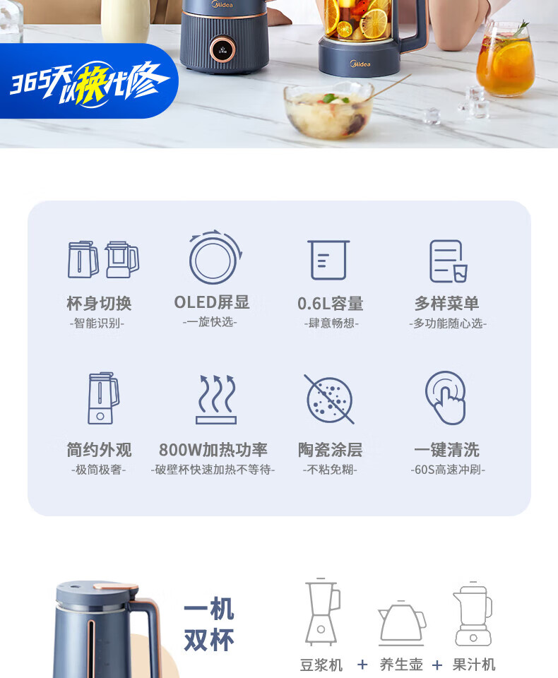 Midea多功能破壁豆浆机 料理机定时预约陶瓷不沾底盘DJ06B-DJ80