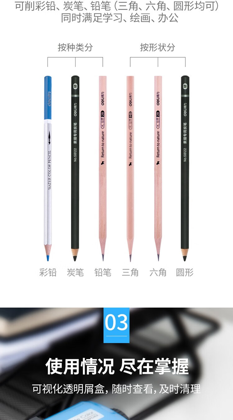 得力 (deli)学生卷笔刀 手摇削笔器 卡通转笔刀 儿童削笔机 撞色款红蓝 0616