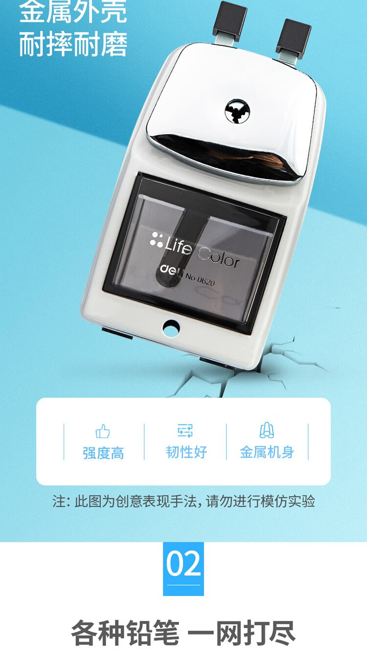 得力 (deli)学生卷笔刀 手摇削笔器 卡通转笔刀 儿童削笔机 撞色款红蓝 0616