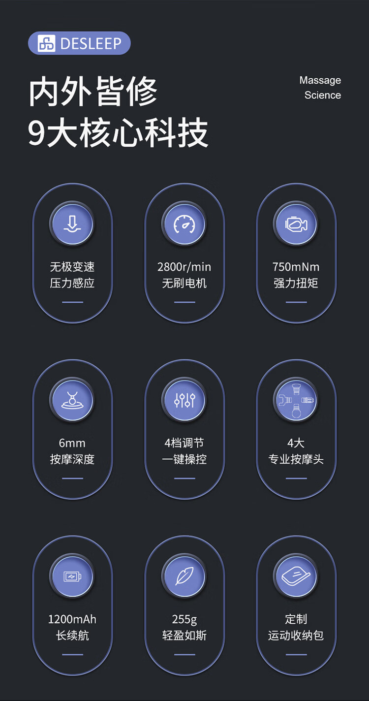 迪斯（Desleep）筋膜枪按摩器 肌肉放松 仪迷你肌膜颈膜枪 户外便携运动健身按摩枪 礼物 DE-JM002（太空灰）