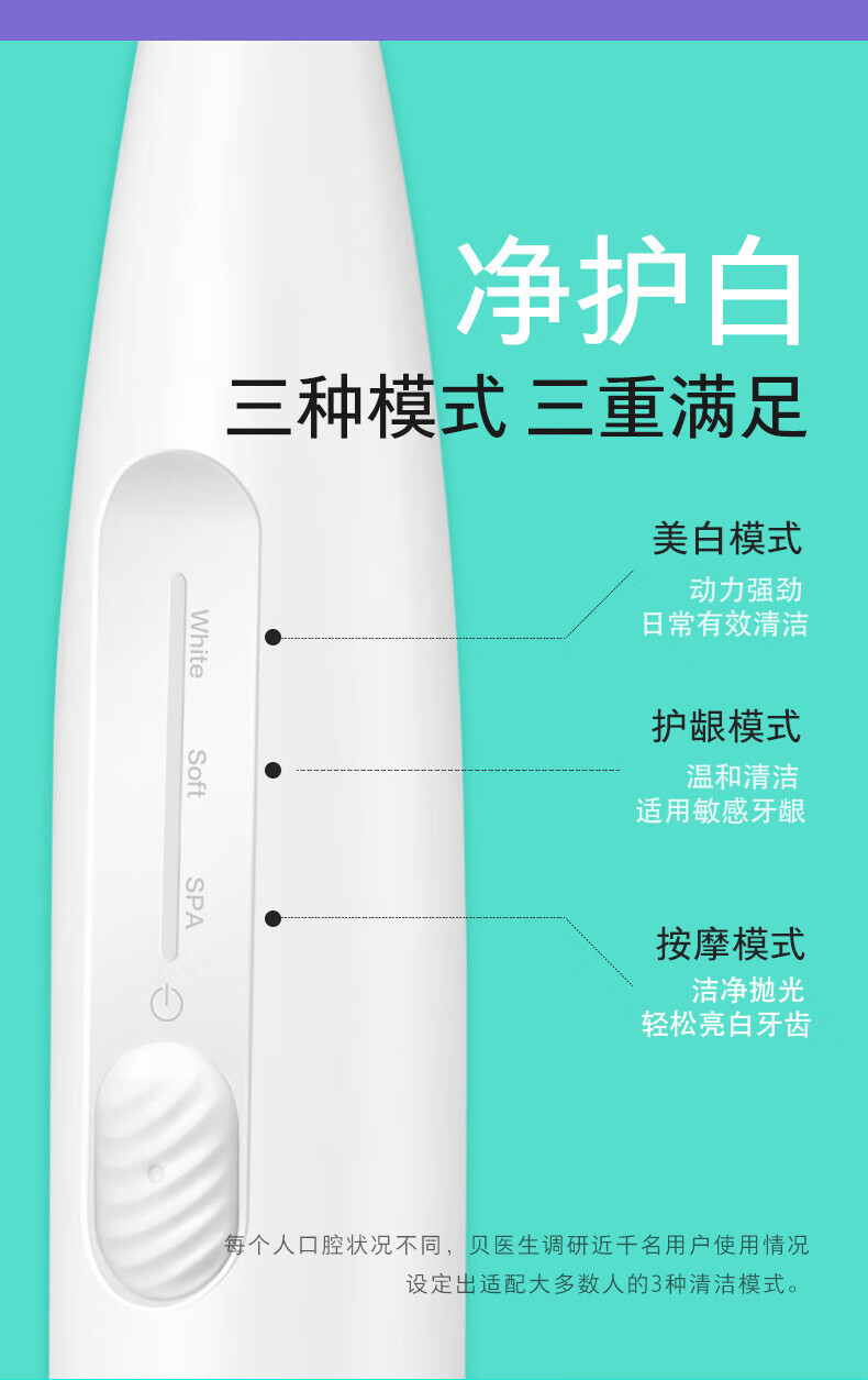 贝医生DR.BEI电动牙刷成人男女美白C1纯真白色声波震动情侣牙刷软毛防水牙刷全自动充电式牙刷