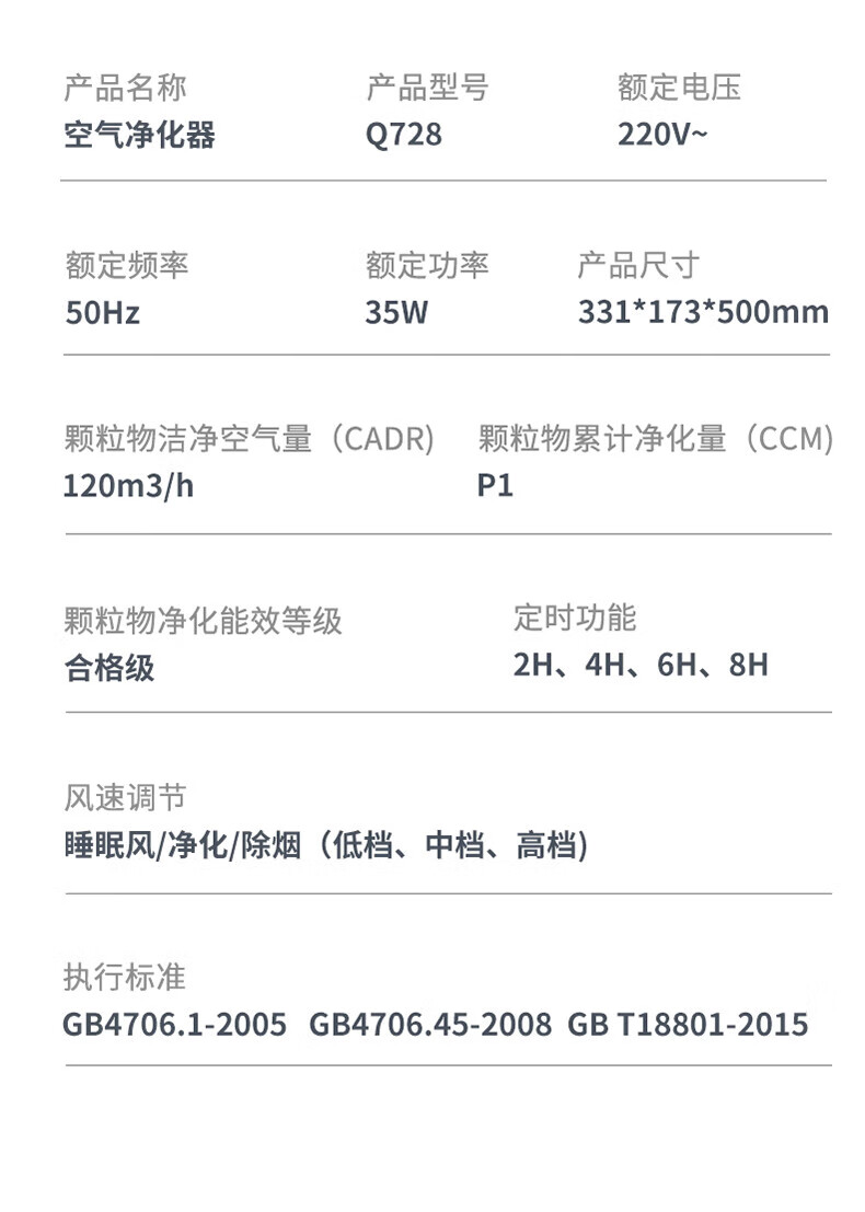 乐视 空气净化器家用全方位空间净化除PM2.5 轻音设计 Q728