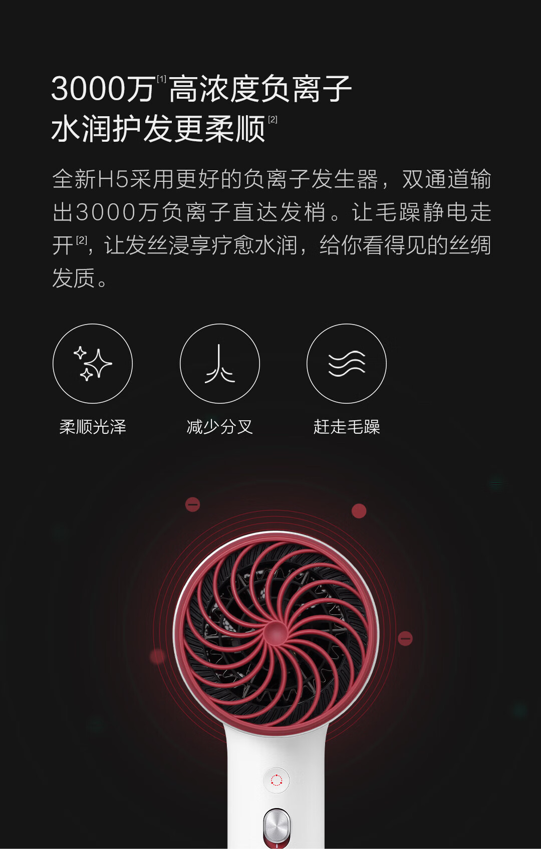素士吹风机负离子护发家用大功率H5 月光银风力速干电吹风筒宿舍用学生党电吹风