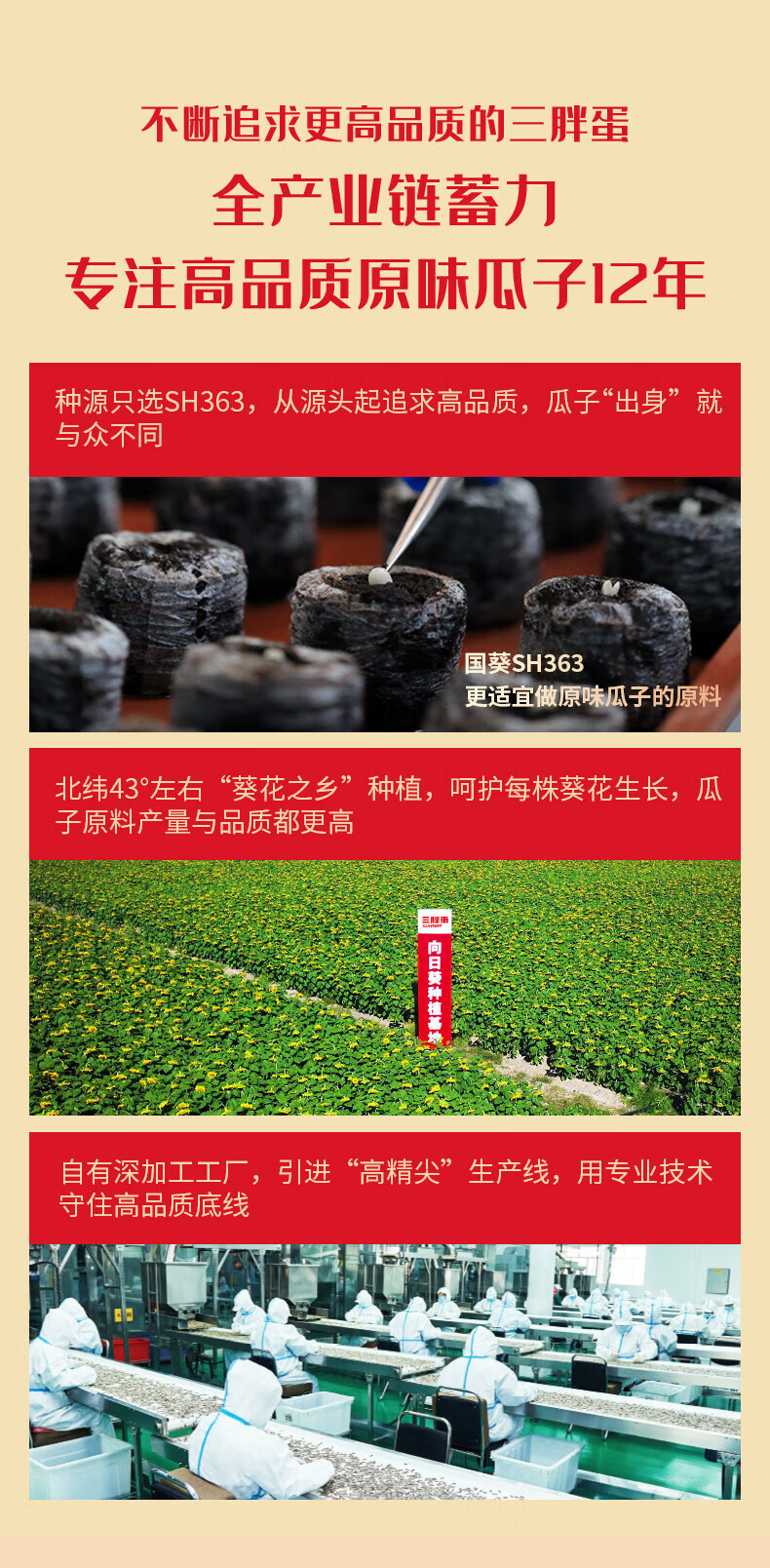 三胖蛋（sanpangdan） 坚果炒货 休闲零食 原味大葵花籽218g*4罐（新老包装随机发货）