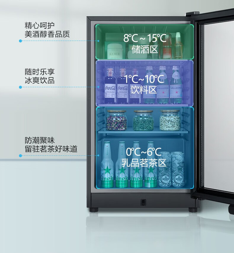 海尔（Haier）家用客厅办公室冰箱单门立式 电子温控风冷无霜保鲜商用透明展示柜 200升 LC-200WLH69D1U1?黑色