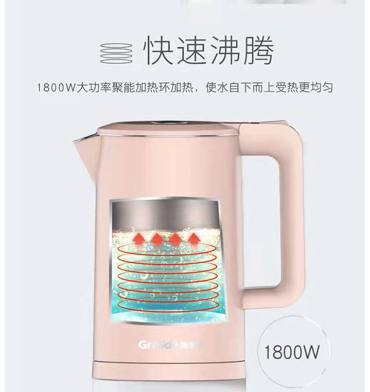 格来德 （Grelide）电热烧水壶自动断电保温 家用304不锈钢大容量格莱德 茱萸粉 D2818
