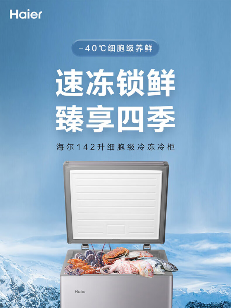 海尔（Haier）冰柜家用小型142升零下-40℃超低温无需除霜冷冻冷藏柜母乳囤货家用小型冷柜BC/BD-142GHEPC