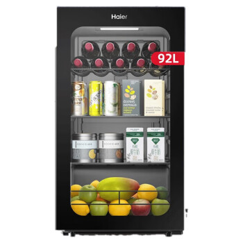 海尔（Haier）冰吧小冰箱 立式冷藏柜 透明玻璃门茶叶冷藏保鲜柜小型饮料柜 92升/黑金净化/电子控温LC-92LHESD1
