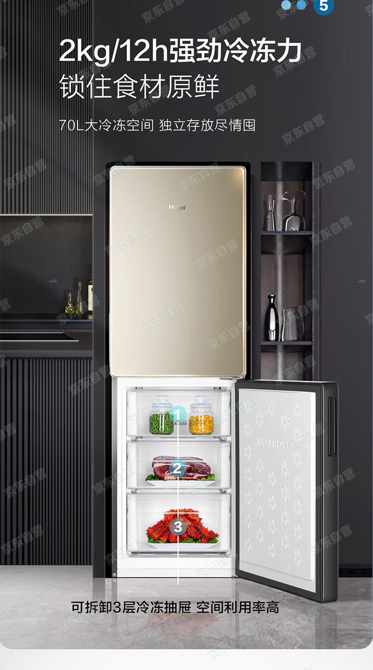 海尔（Haier）冰箱190升宿舍租房双门小型迷你家用家电超薄风冷无霜净味节能两门电冰箱BCD-190WDPT