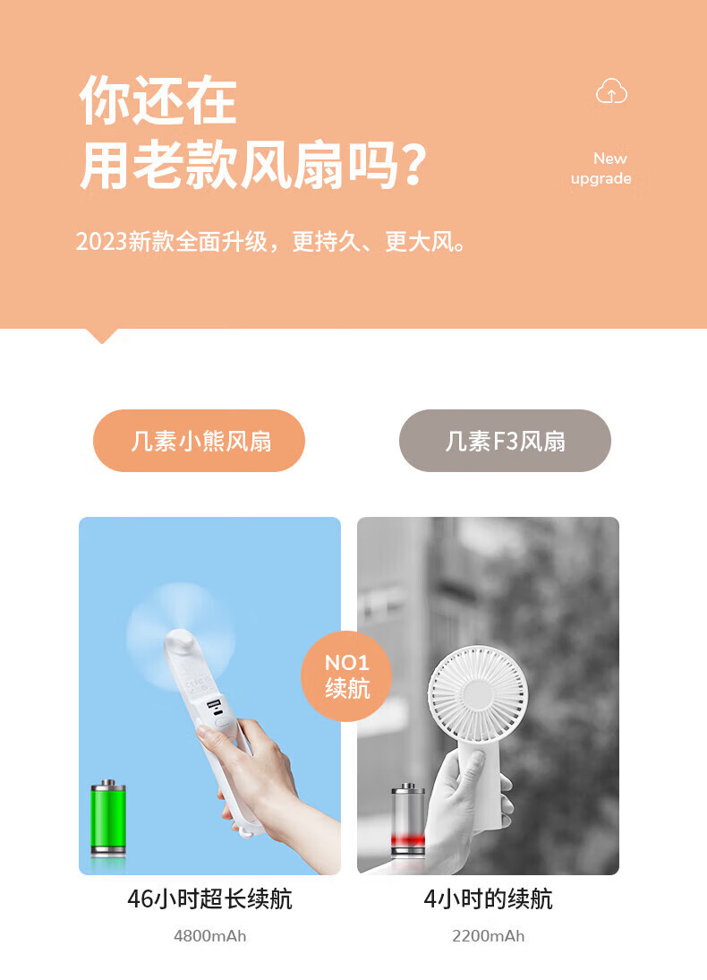 几素小风扇手持迷你小型usb电风扇台式桌面充电便携式 F8X小绿熊 移动电源+照明+挂绳