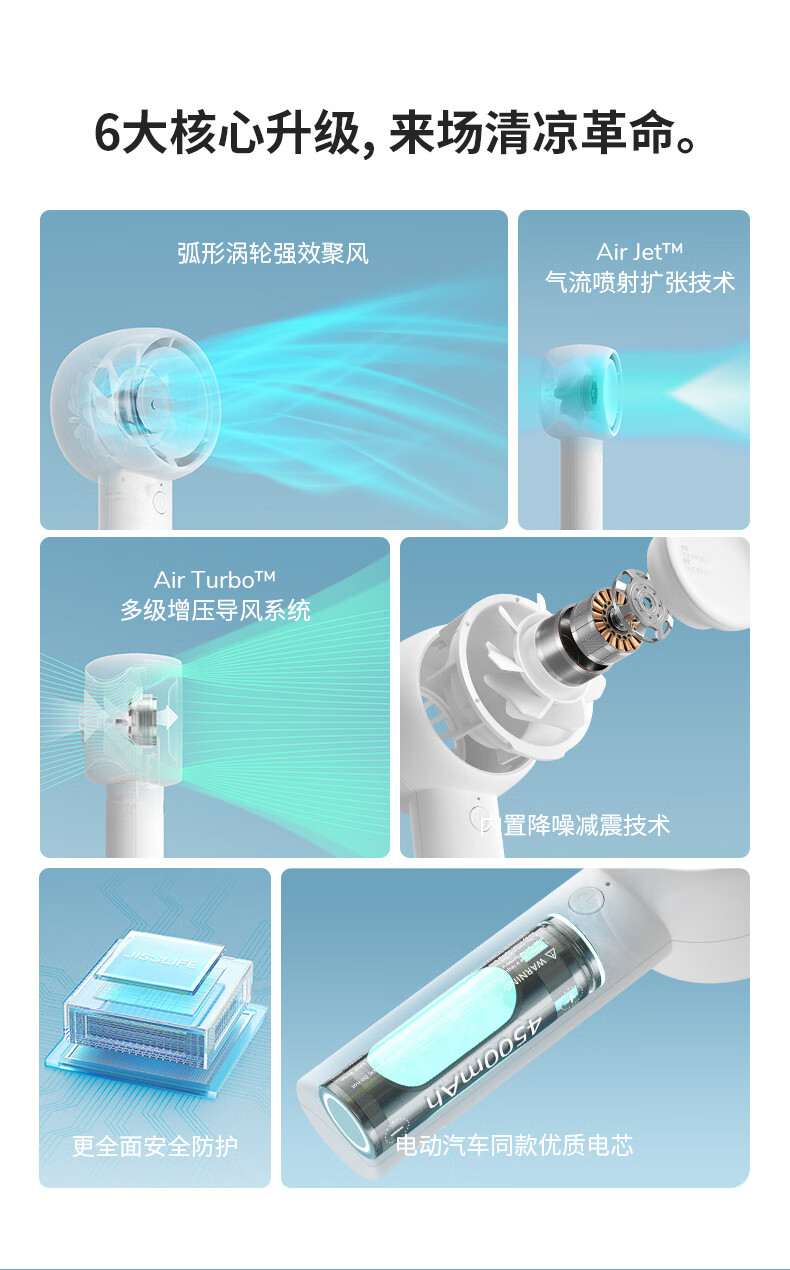 几素小风扇手持迷你小型随身便携式usb户外可充电大风力无叶涡轮电风扇 FA42-4500mAh