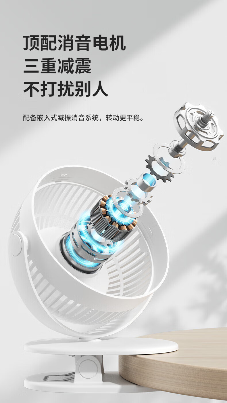 几素小风扇夹式桌面办公室学生宿舍床头usb充电风扇台式婴儿车风扇 FA29B（插电款）