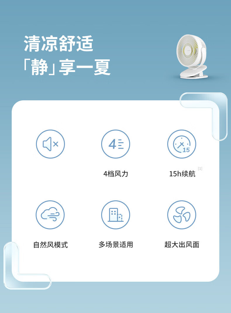 几素小风扇夹式桌面办公室学生宿舍床头usb充电风扇台式婴儿车风扇 FA29A（4000mAh）