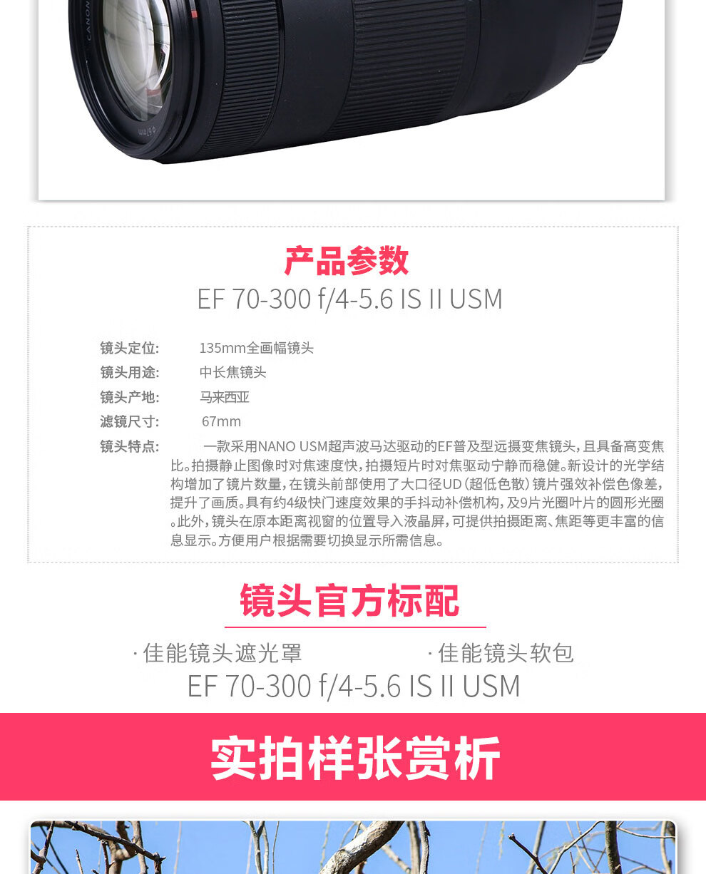 佳能（Canon）远摄变焦中长焦镜头 单反相机镜头打鸟 远景 超长焦 EF70-200 f/4L IS USM镜头
