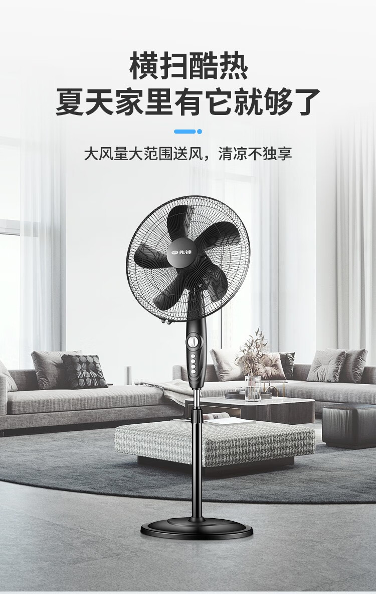 先锋（SINGFUN）电风扇落地扇 5叶大风量左右摇头定时 FS40-16B