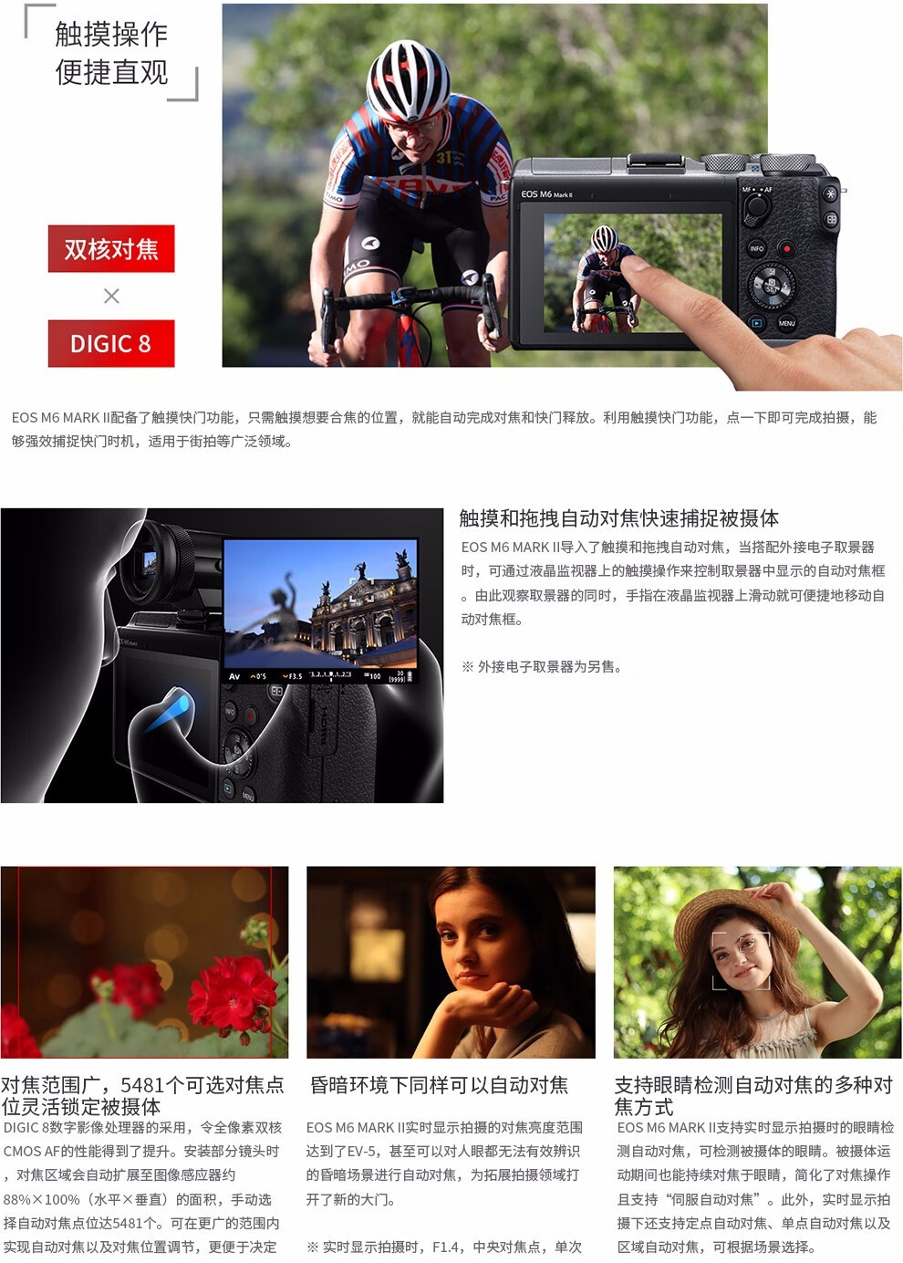 佳能（Canon）eos m6 MARK II微单反美颜自拍数码照相机入门级 黑色15-45STM日常镜头 官方标配