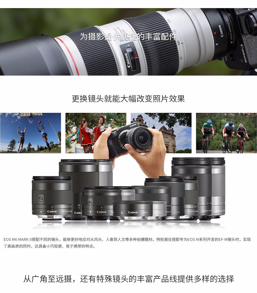 佳能（Canon）eos m6 MARK II微单反美颜自拍数码照相机入门级 黑色15-45STM日常镜头 官方标配