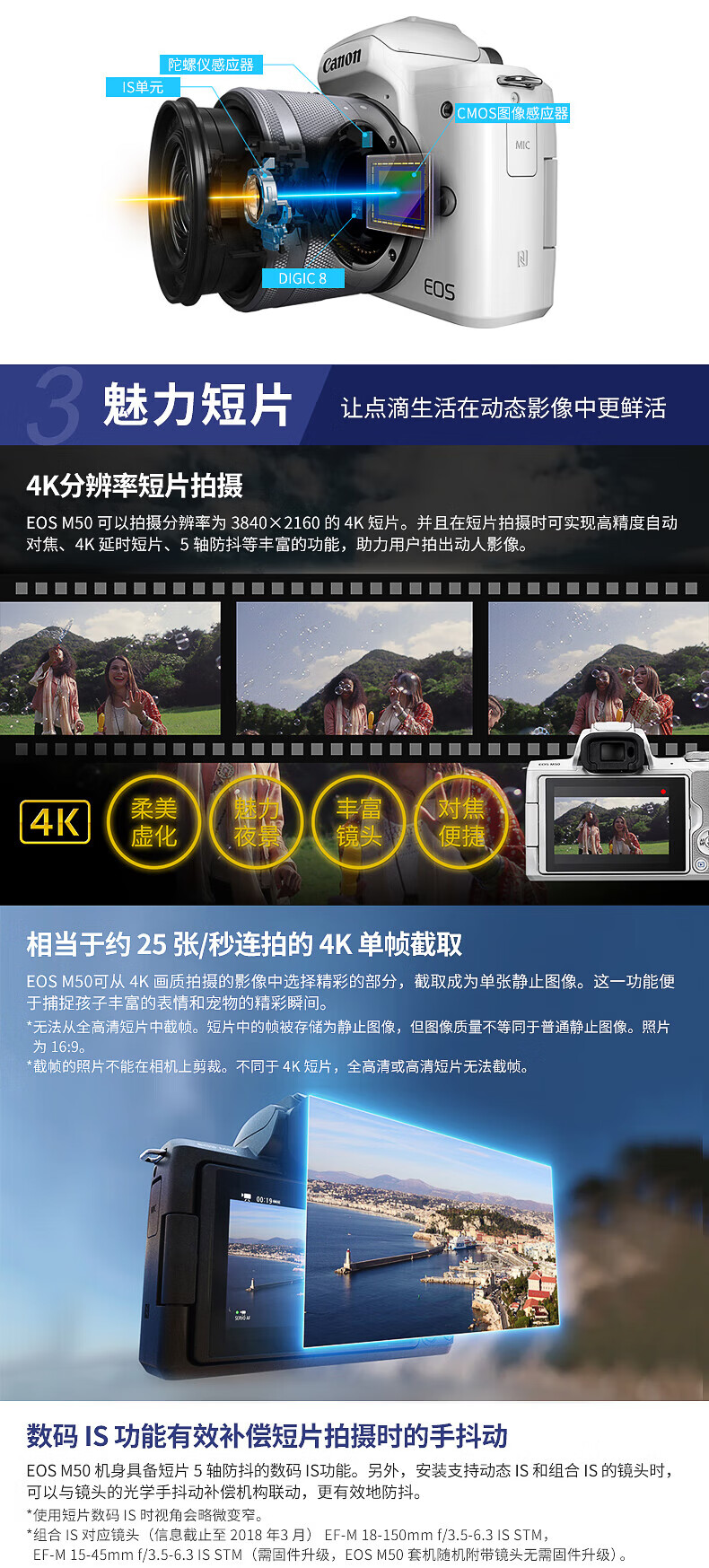 佳能（Canon）微单EOS M50二代套机高清旅游数码学生款入门级 高清 便携 M50 2代 白色 15-45套机 官方标配