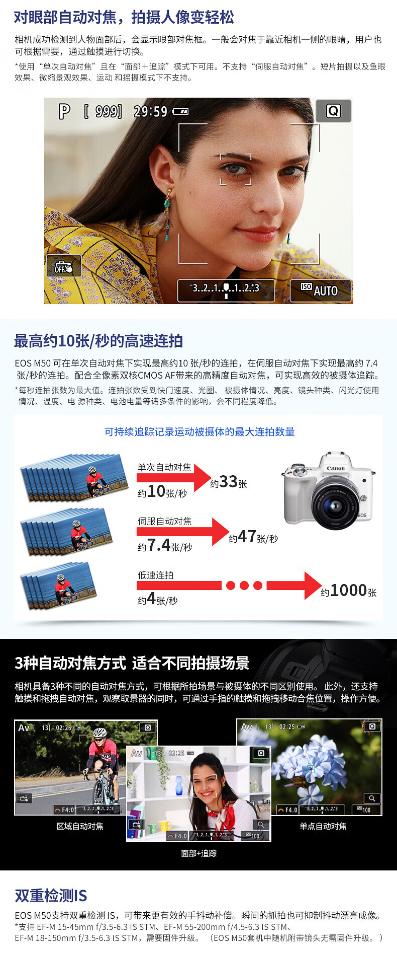佳能（Canon）微单EOS M50二代套机高清旅游数码学生款入门级 高清 便携 M50 2代 白色 15-45套机 官方标配