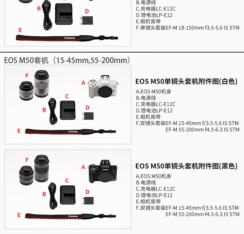 佳能（Canon）微单EOS M50二代套机高清旅游数码学生款入门级 高清 便携 M50 2代 白色 15-45套机 官方标配