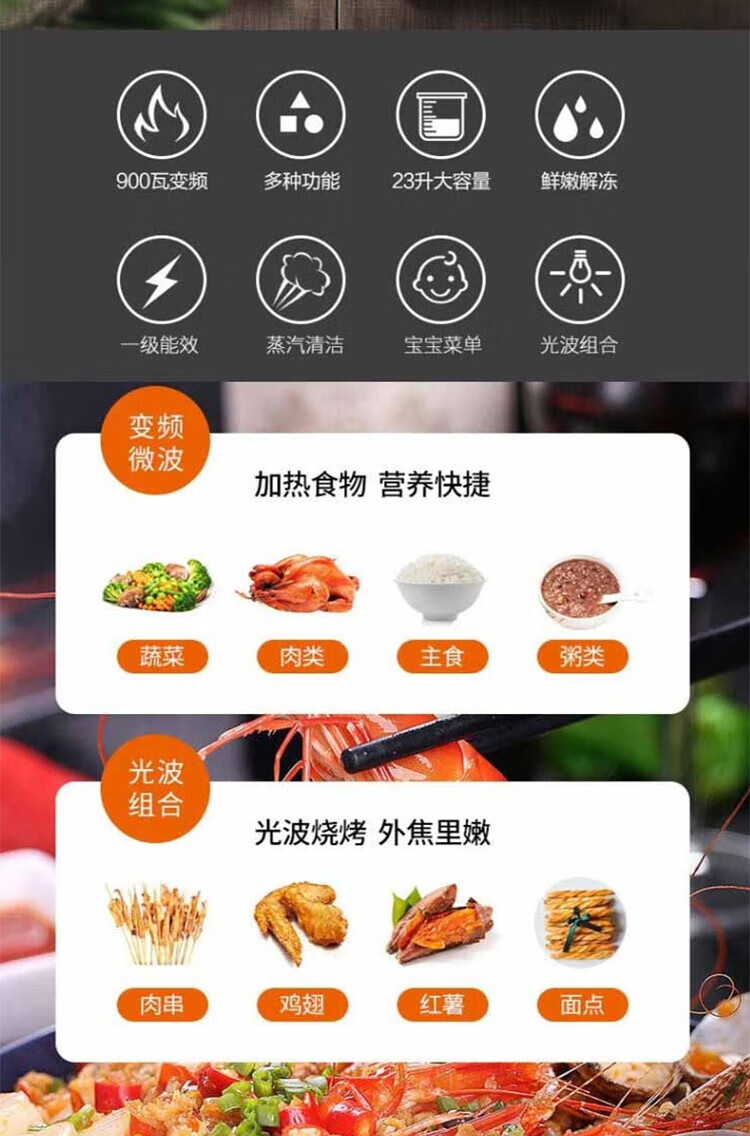 格兰仕（Galanz）微波炉R6S-GF23家用多功能智能菜单全自动烹饪可蒸可烤23L容量一次设置多段火力微波炉
