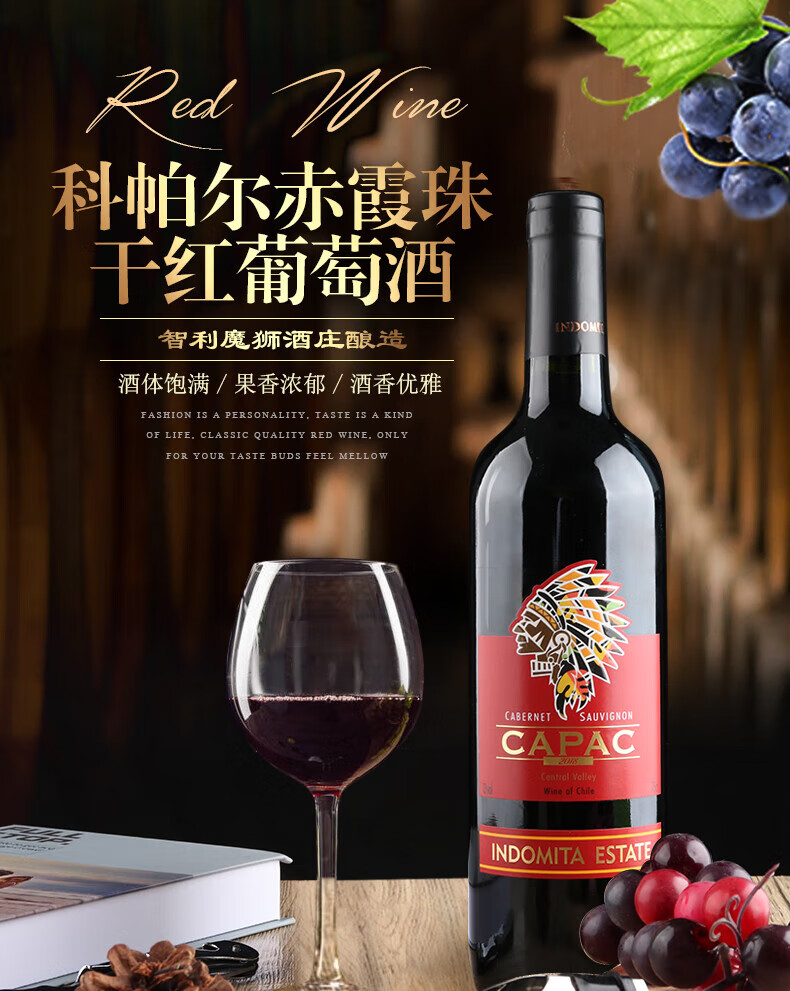 张裕先锋 智利进口科帕尔赤霞珠干红葡萄酒 750ml*6瓶