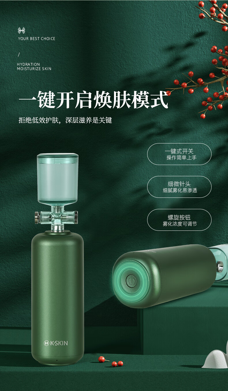 金稻（K·SKIN）注氧补水仪家用便携式手持纳米喷雾面部喷雾器KD88D保湿水光针美容仪器便携款