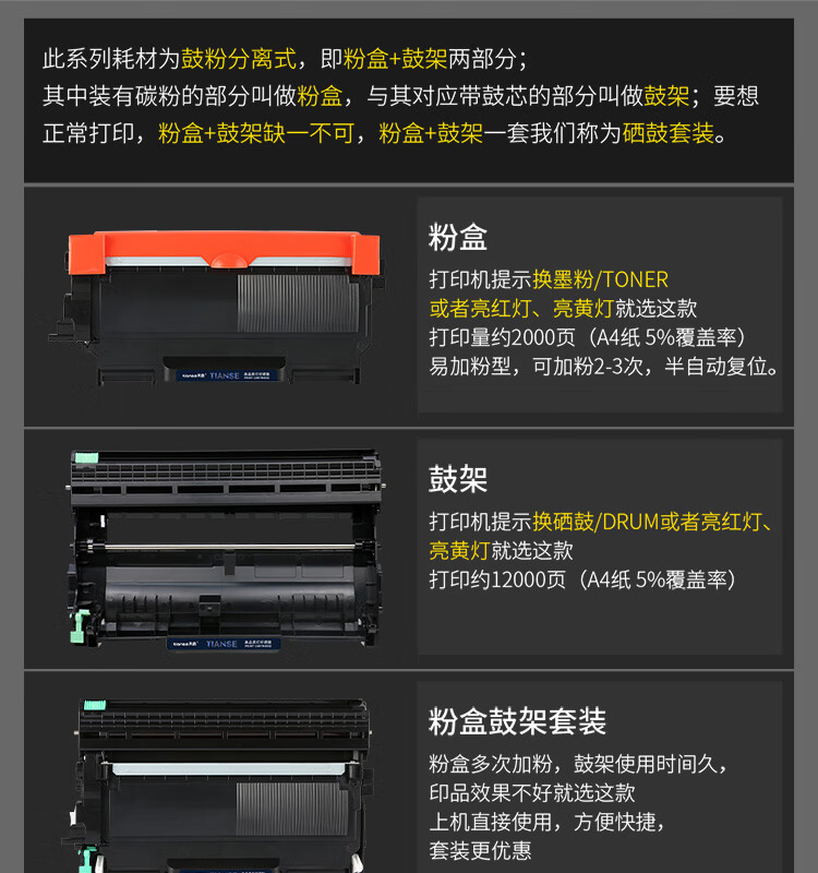 天色（TIANSE）TN2015粉盒适用兄弟DCP-7055/7057/HL-2130/ 2132硒鼓【2600页】标准容量