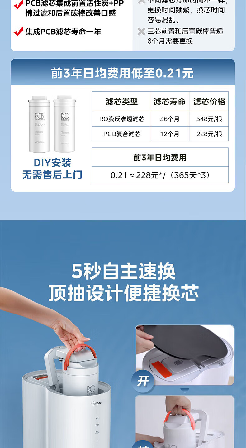 Midea 美的净水器MRO1791D-400G花生家用智能家电净水器直饮过滤器反渗透净水机 花生400G