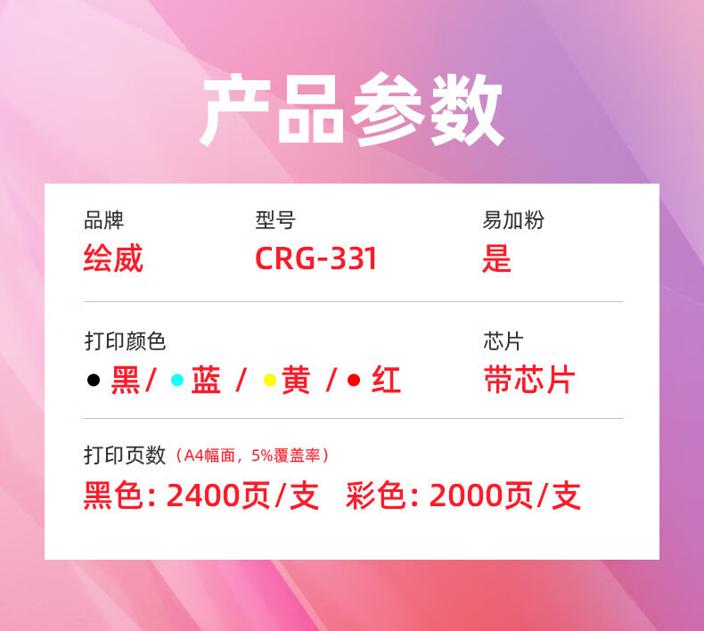 绘威 CRG-331/CRG-416四色易加粉硒鼓套装 适用佳能LBP7100Cn 7110Cw MF8210Cn 8280Cw mf8050Cn 8030cn粉盒