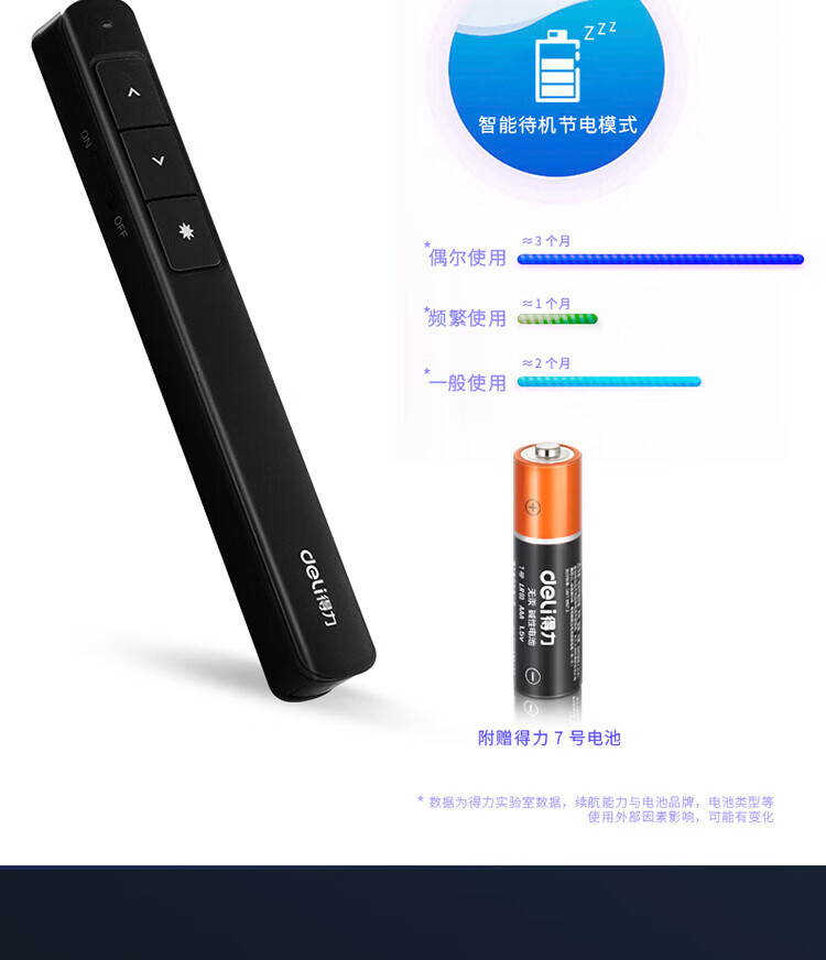 得力 (deli)100m激光投影笔 PPT课件翻页笔 无线演示器 红光 黑色 1个装 2808P