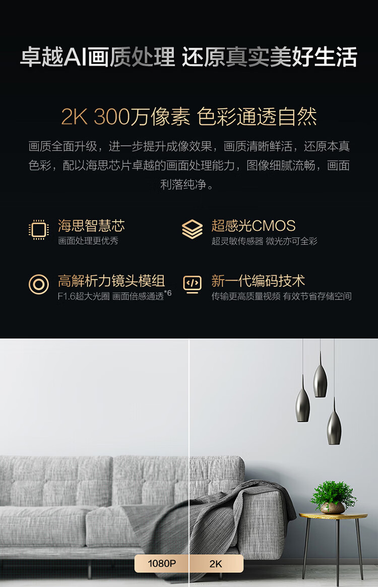华为（HUAWEI）智选 家用全景海雀智能摄像头PRO 2K版32G内置存储/AI监测/智能家居监控器/无线高清300W像素
