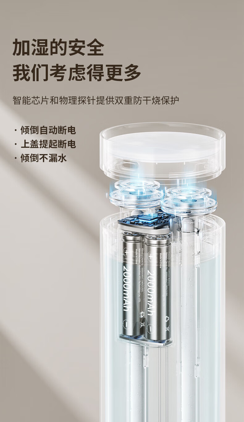 几素桌面加湿器迷你办公桌宿舍车载加湿器家用房间型空气加湿器无线充电便携 白色HU16（插线版）