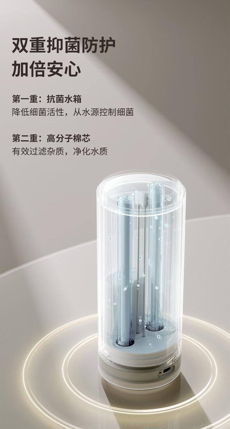 几素桌面加湿器迷你办公桌宿舍车载加湿器家用房间型空气加湿器无线充电便携 白色HU16（插线版）