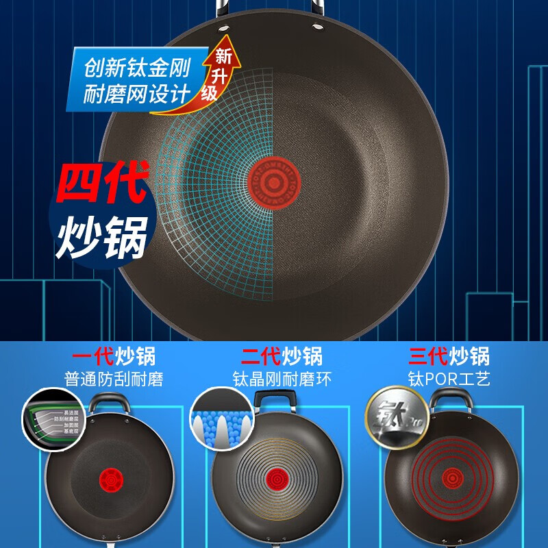 苏泊尔 炒锅火红点4代钛金刚无油烟不粘炒菜锅可立盖煎炒锅家用锅具煤燃气电磁炉通用 PC32HA3